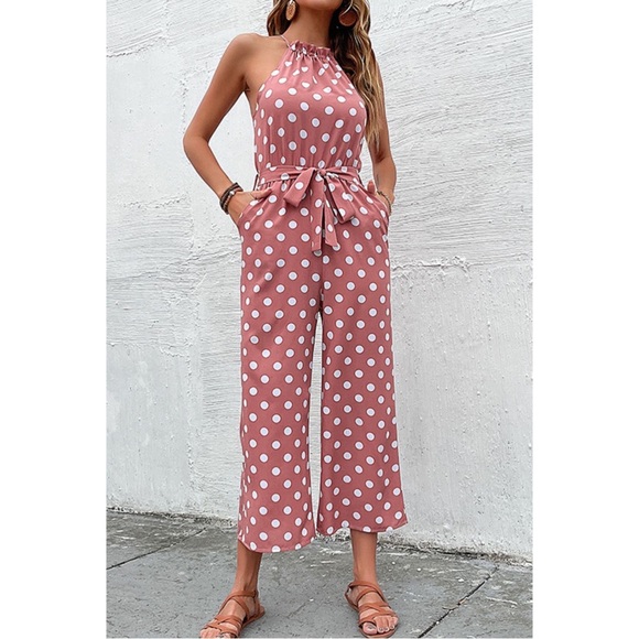 NWT Polka Dot Grecian Wide Leg Jumpsuit - Picture 2 of 7